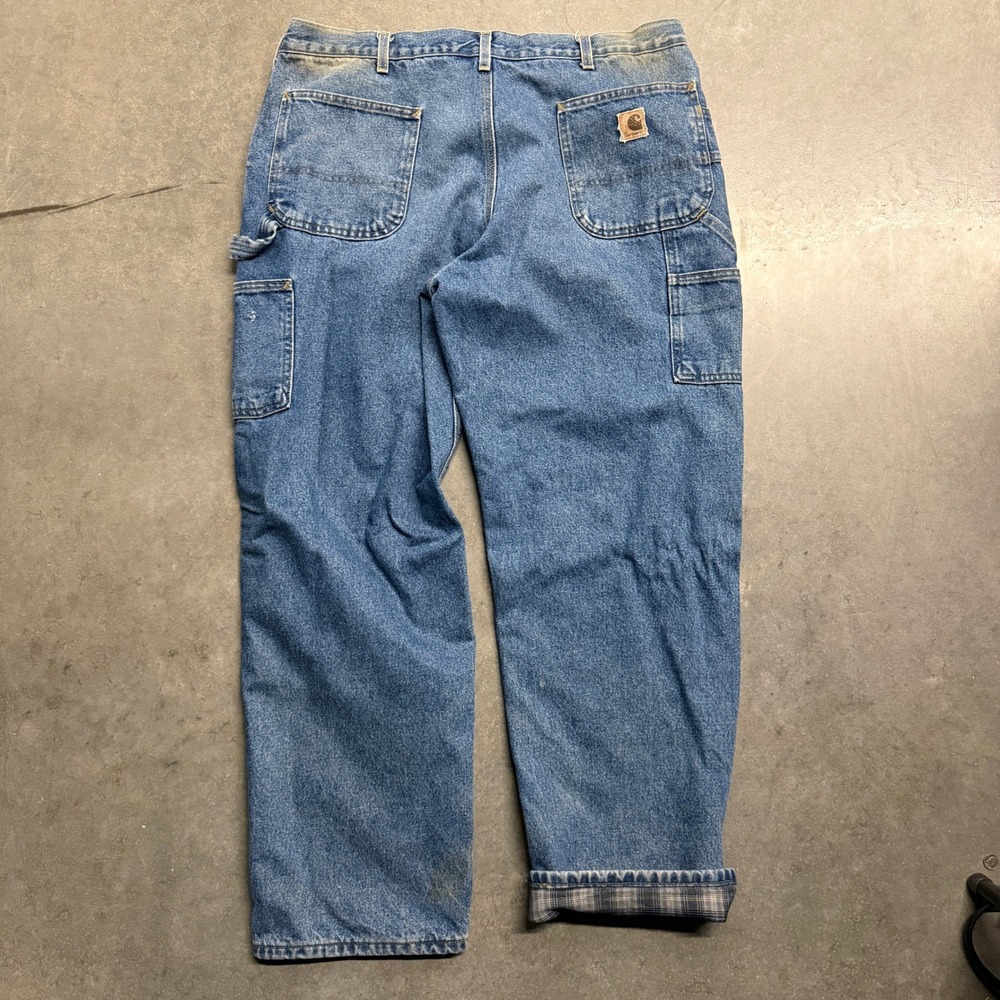 Carhartt B238 DST Flannel Lined Dungaree Jeans Blue 40x32 Mens Work Pants